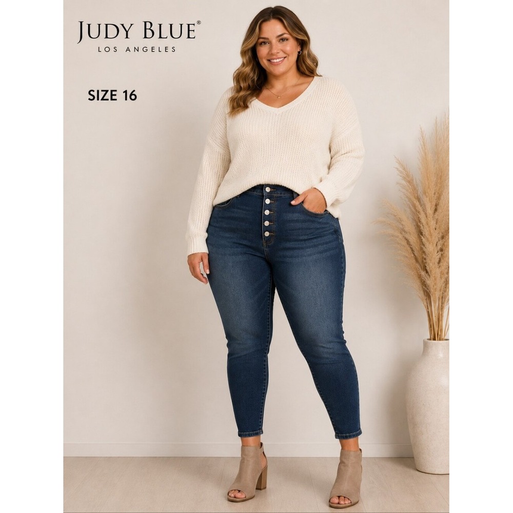 Judy Blue Womens Jeans Stylish Blue Distressed Denim Plus Size 16W
